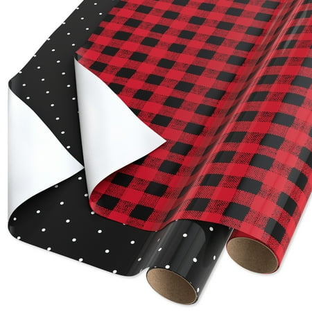 American Greetings 40 Sq. ft. Christmas Wrapping Paper Bundle, Red Buffalo Plaid and White Polka Dots (2-Rolls, 30 in. x 192 in.)