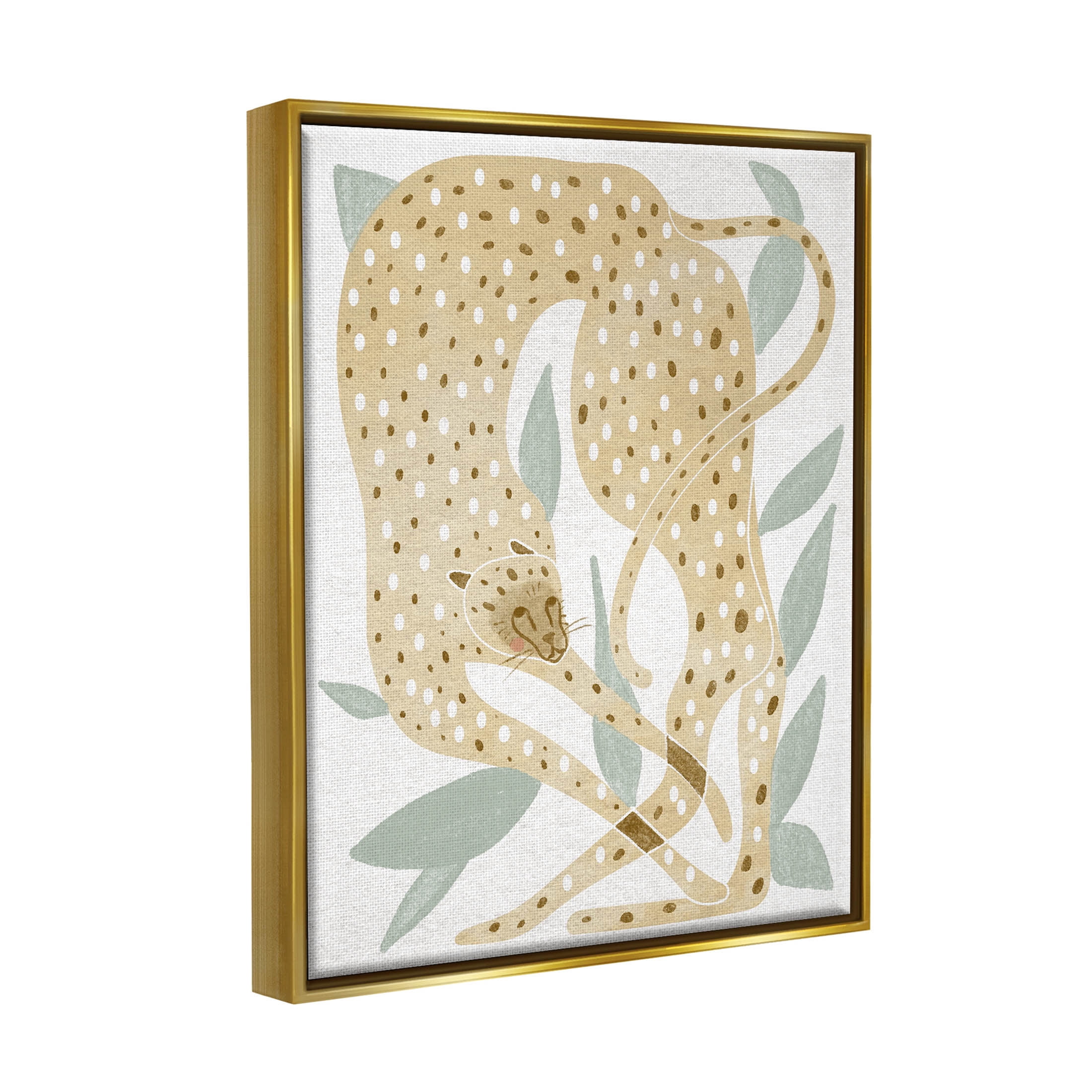 Modern Cheetah Botanical Leaves Animals & Insects Graphic Art Metallic Gold Framed Art Print Wall Art
