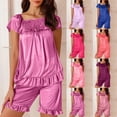 thumbnail image 2 of Fengactive Women's Pajamas Sets Square Neck Tops and Shorts Pjs Sets 2 Piece Short Sleeve Nightwear for Sleeping, 2 of 5