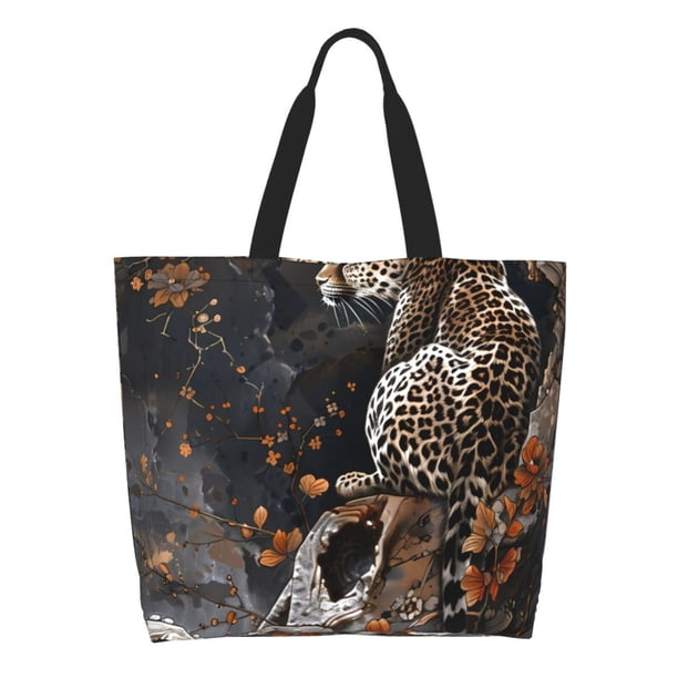 Balery Leopard On Tree Branch Bolsa Tote Estilo Estético con Cremalleras, Bolsa de Hombro, Bolsa de Compras Grande y Plegable