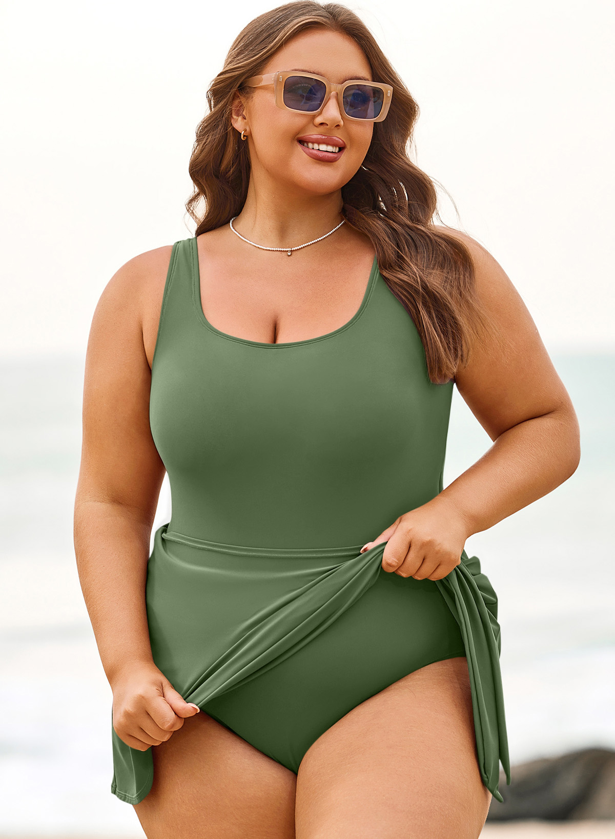 SHEWIN Womens Plus One-piece Swimsuits Padded Swim Dress Side Knot One Piece Bathing Suit with Skirt Summer Swimwear