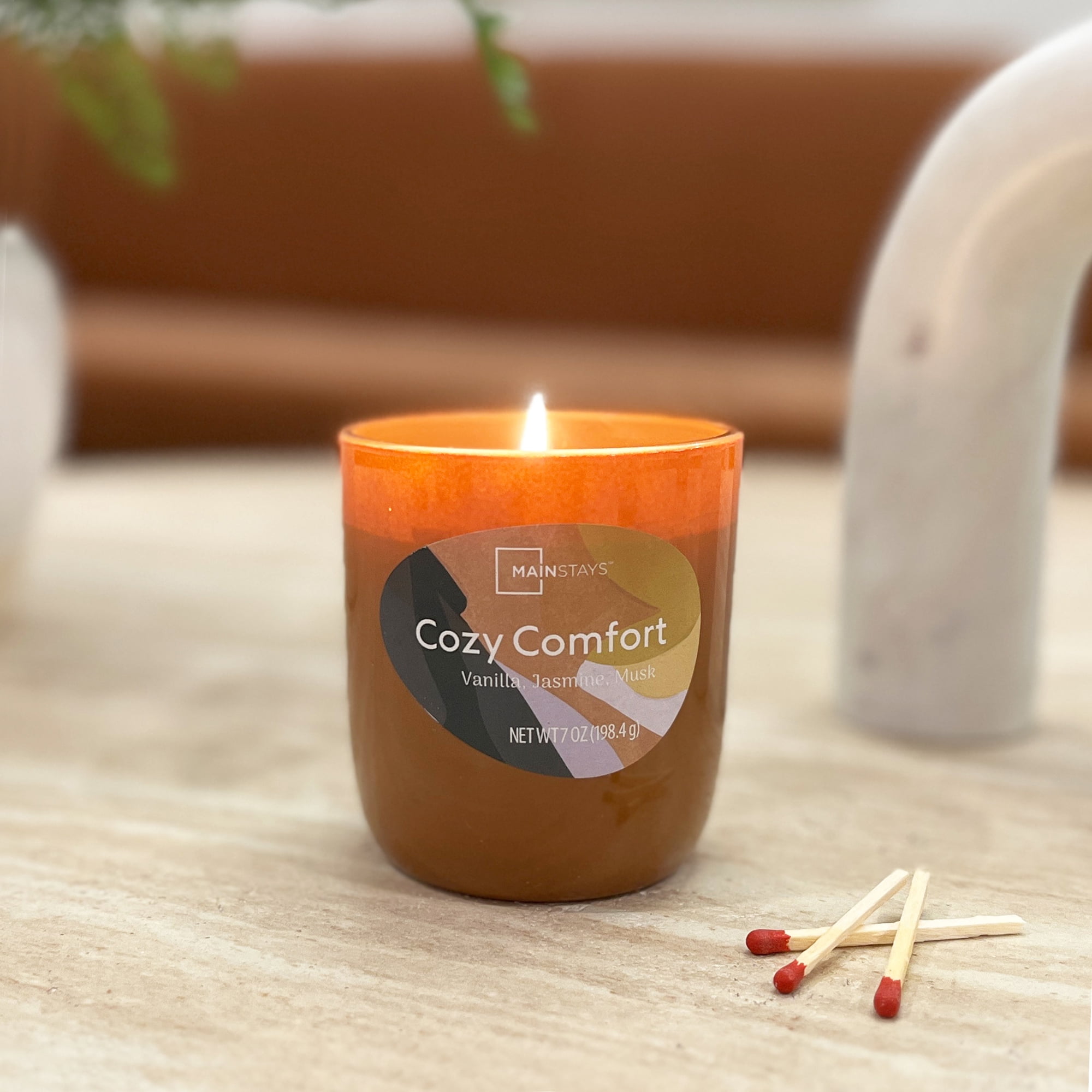 Mainstays Cozy Comfort 1-Wick Glossy Glass Candle, 7 oz