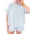 thumbnail image 2 of 2 Piece Sets for Women Summer Outfits Cute Stripe Knit T Shirts Shorts Matching Lounge Set S, 2 of 7
