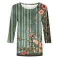 thumbnail image 4 of Cavosen Womens 3/4 Sleeve T Shirts Casual Plus Size Floral Graphic Print Blouse Crewneck Loose Dressy Tops Trendy Pullover Hawaiian Tshirts Summer Going out Tees Green 3XL, 4 of 5