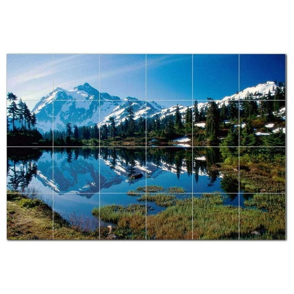 Mountain Scene Ceramic Tile Mural Kitchen Backsplash Bathroom Shower, 405629-M64
