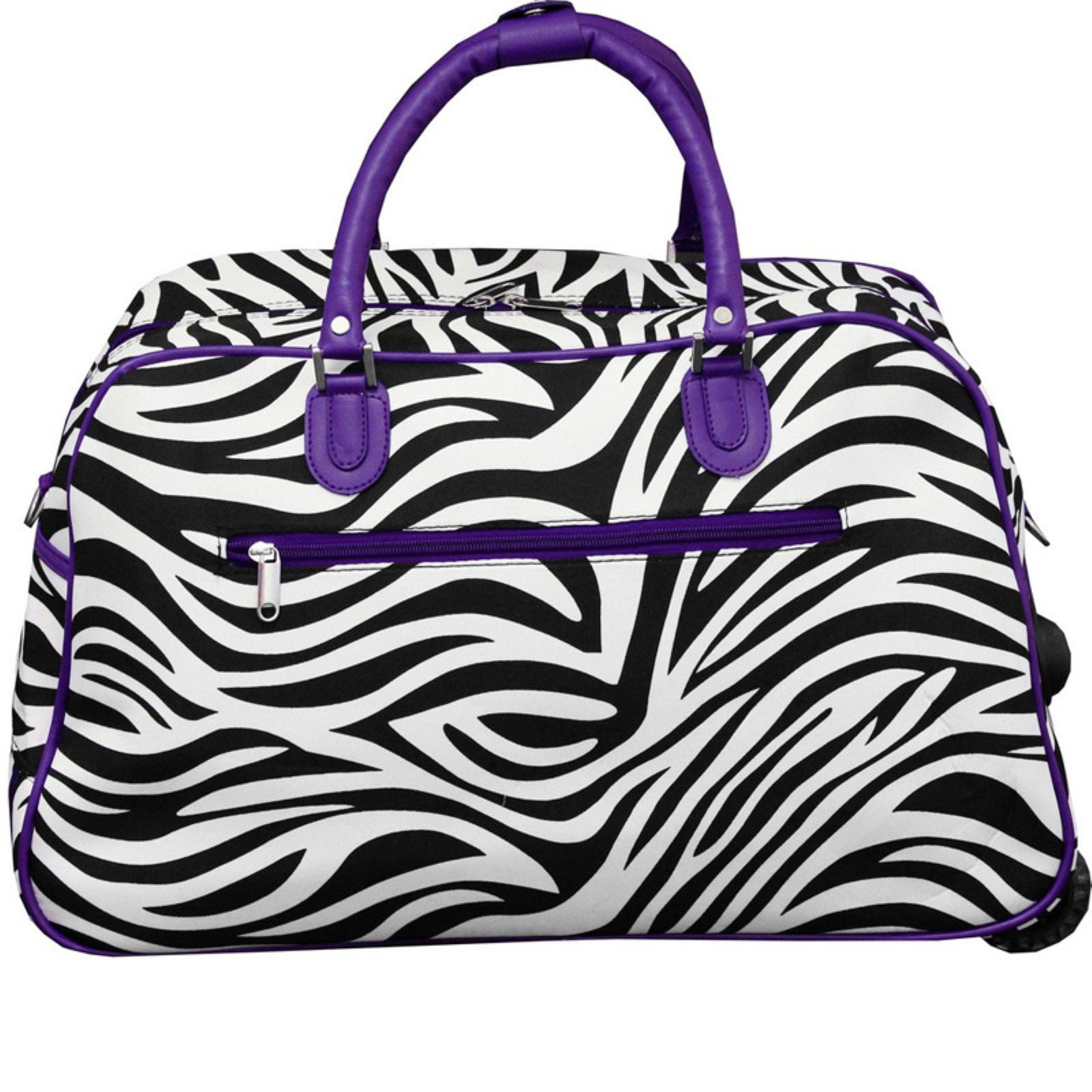 World Traveler 21-Inch Carry-On Rolling Duffel Bag - Blue Trim Zebra