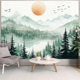 thumbnail image 4 of Misty Forest Mountain Tapestry Sage Green Nature Pine Tree Wall Tapestry for Bedroom Aesthetic Watercolor Woods Lake Small Tapestries Wall Hanging for Living Room Dorm Decor 80 x 60 Inch, 4 of 7