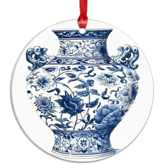 AatoeaX Blue - White Porcelain Vase Ornament: Chinoiserie - Inspired Art, Transparent Acrylic, Hanging Decor for Asian - Themed Interiors, Porcelain Enthusiasts & Home Accents