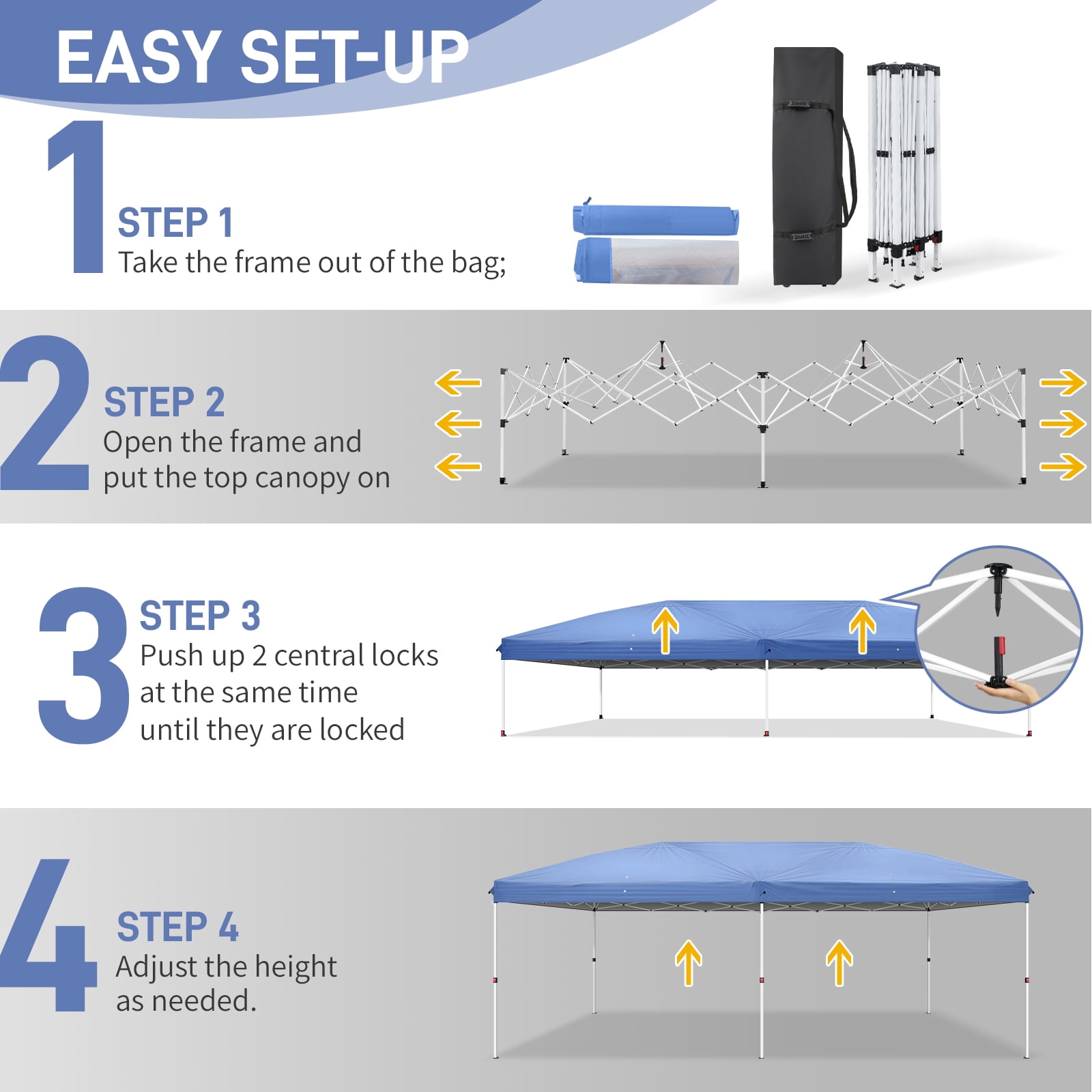 Zintown 10'x 20' Pop Up Party Tent One Push Setup Gazebo Outdoor Sun Shade with  Mosquito Net,Blue