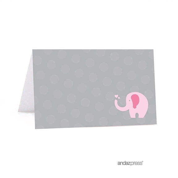 Koyal Wholesale Pink Girl Elephant Paper Table Tent Place Cards – 20-Pack, Folded Cardstock for Baby Shower and Party Seating