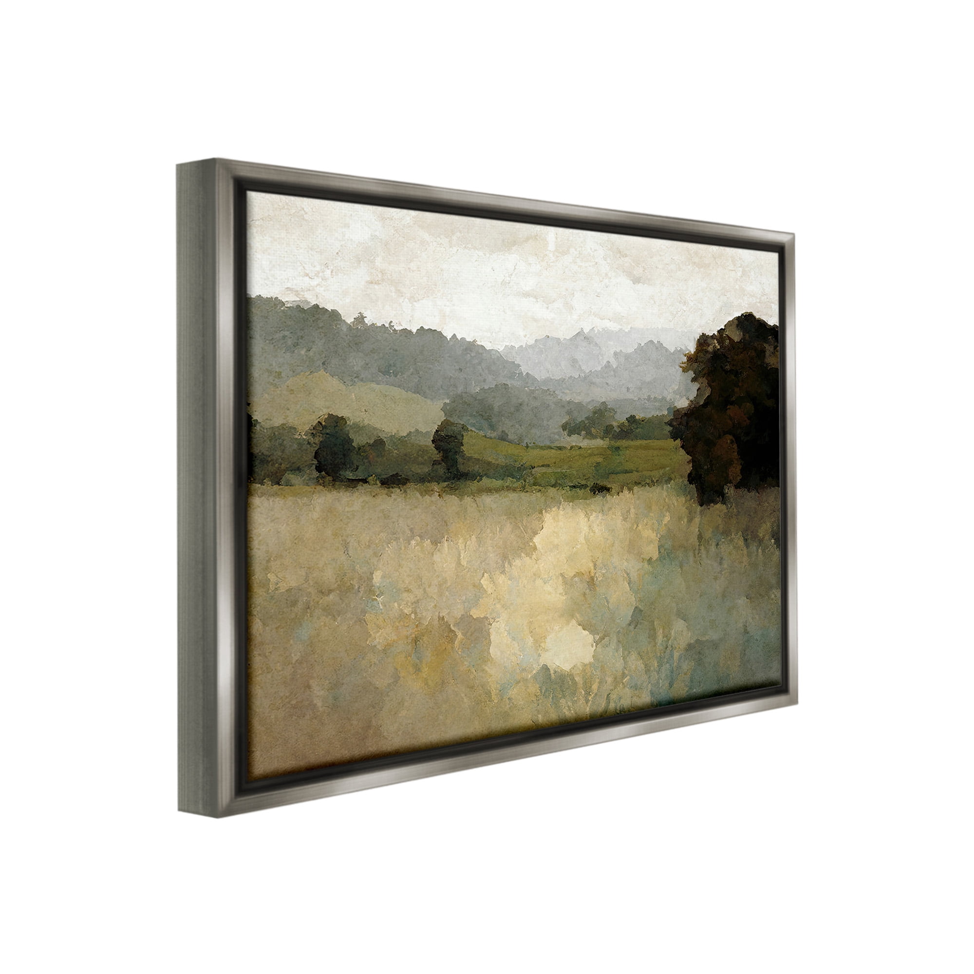 Stupell Industries Green Impressionist Scenery Landscape Painting Gray Floater Framed Canvas Art Print Wall Art, 21 x 17