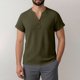 thumbnail image 3 of Ceisia Men's Casual Cotton Linen Blend V-Neck Button Short Sleeve Henley Top Army Green XXL Gifts, 3 of 8
