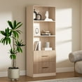 thumbnail image 5 of 63" Tall Bookshelf with 2 Drawers, 3 Shelf Modern Bookcase with Adjustable Shelf, Open Shelves Bookcase, Unique Book Shelf for Home Office, Oak, 5 of 8
