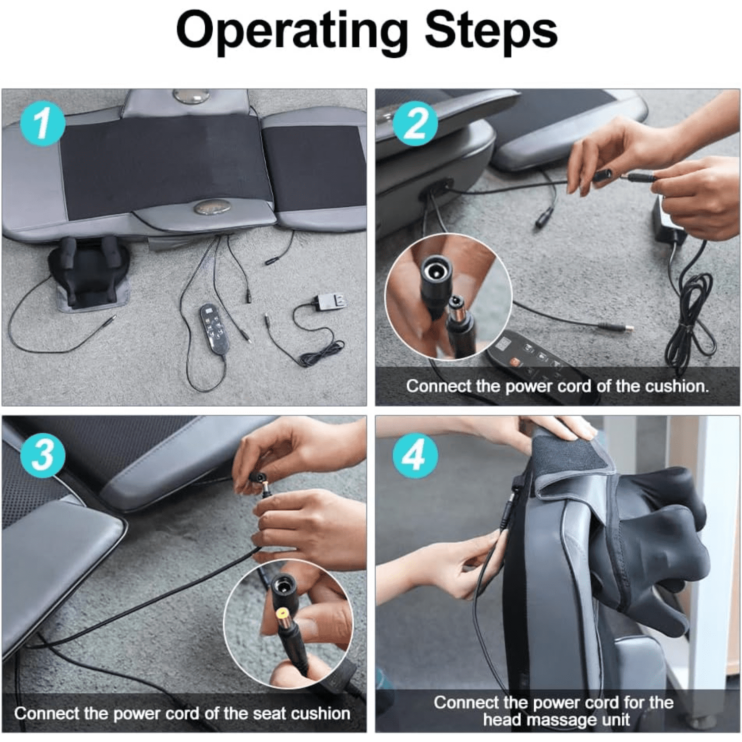 Shiatsu Deep-Kneading Chair Pad Seat Massager w Adjustable Neck & Back/ Heat for Home Office, Gray