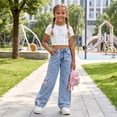 thumbnail image 5 of FEDPOP Girls Wide Leg Baggy Jeans, High Waisted Denim Pants with Pockets, Casual Y2K Loose Trousers for Kids, Blue, 8-14Y, 5 of 7