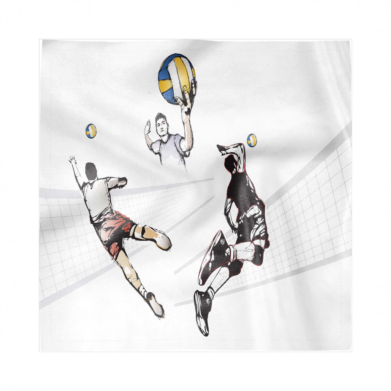 Volleyball Decorative Satin Napkins Set of 4, Print of 3 Players