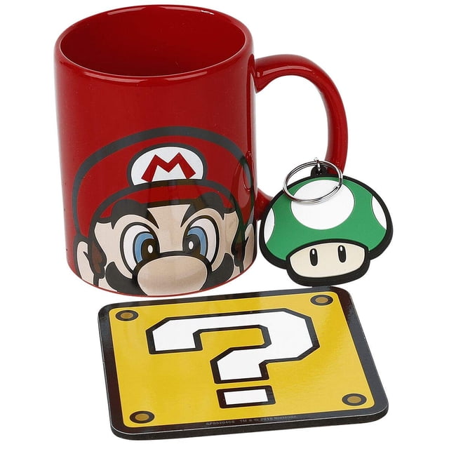 Juego de regalo Super Mario con taza posavasos y llavero en caja taza cerámica 11 onzas