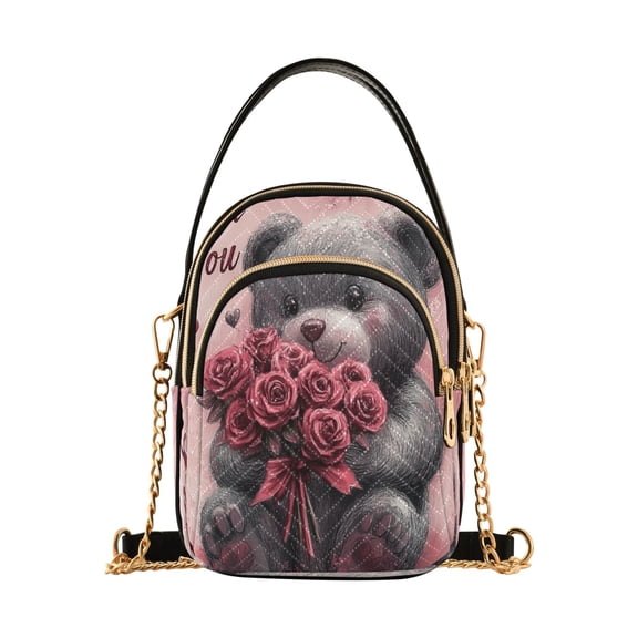 YAZAOO Cross Body Fashion Shoulder Waist Purse Bags Bear Holding Rose Pocket Handbags