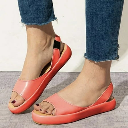 

Sandals Women Summer Solid Leather Open Toes Casual Elastic Band Sandals Shoes