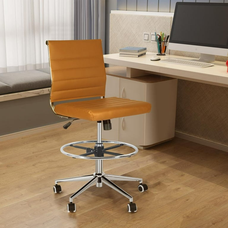 Okeysen Armless Desk Stool Drafting Chair Ergonomic Leather Office