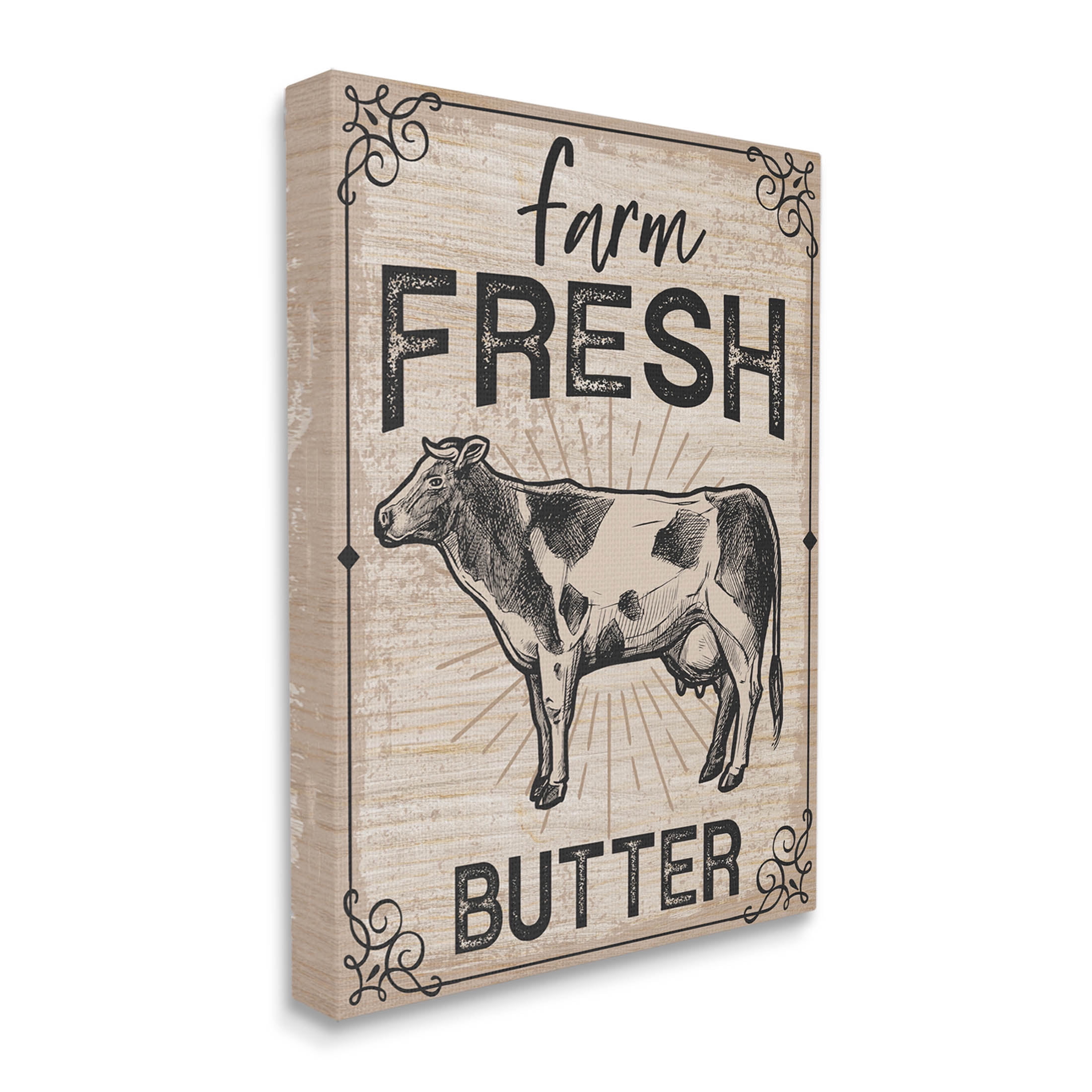 Farm Fresh Butter Vintage Sign Animals & Insects Graphic Art Gallery Wrapped Canvas Print Wall Art