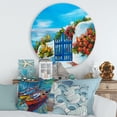 thumbnail image 2 of Designart 'House With Colorful Flowers Near The Sea III' Nautical & Coastal Circle Metal Wall Art 29x29 - Disc of 29, 2 of 5