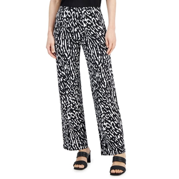 Alfani Womens Printed Wide Leg Pants Text Zebra Black XL