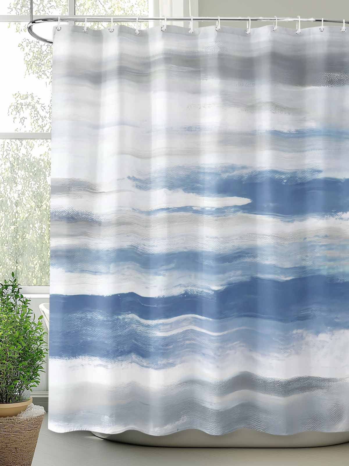 Boanket Polyester Fabric Blue Gray White Shower Curtain, Modern Abstract Mottled Aesthetic Waterproof Bathtub Curtain Bathroom Decor Set with Hooks 72 x 96 Inches,