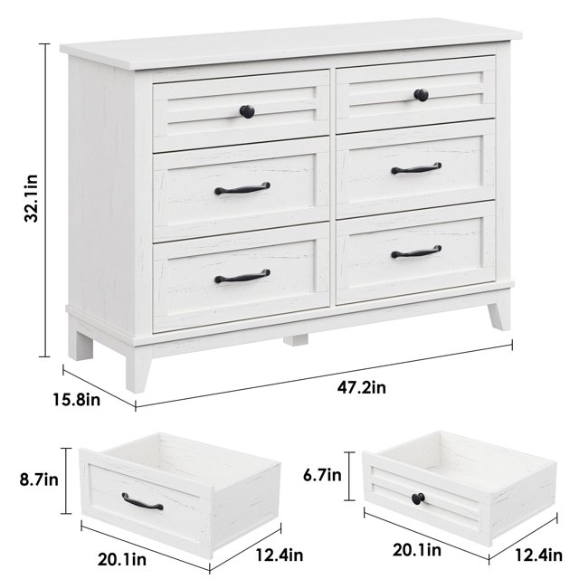 BeesClover Commode Rustique Moderne à 6 Tiroirs, Armoire de Rangement Grand pour Chambre, Salon Ou Couloir, MDF Robuste avec Design de Tiroir Unique