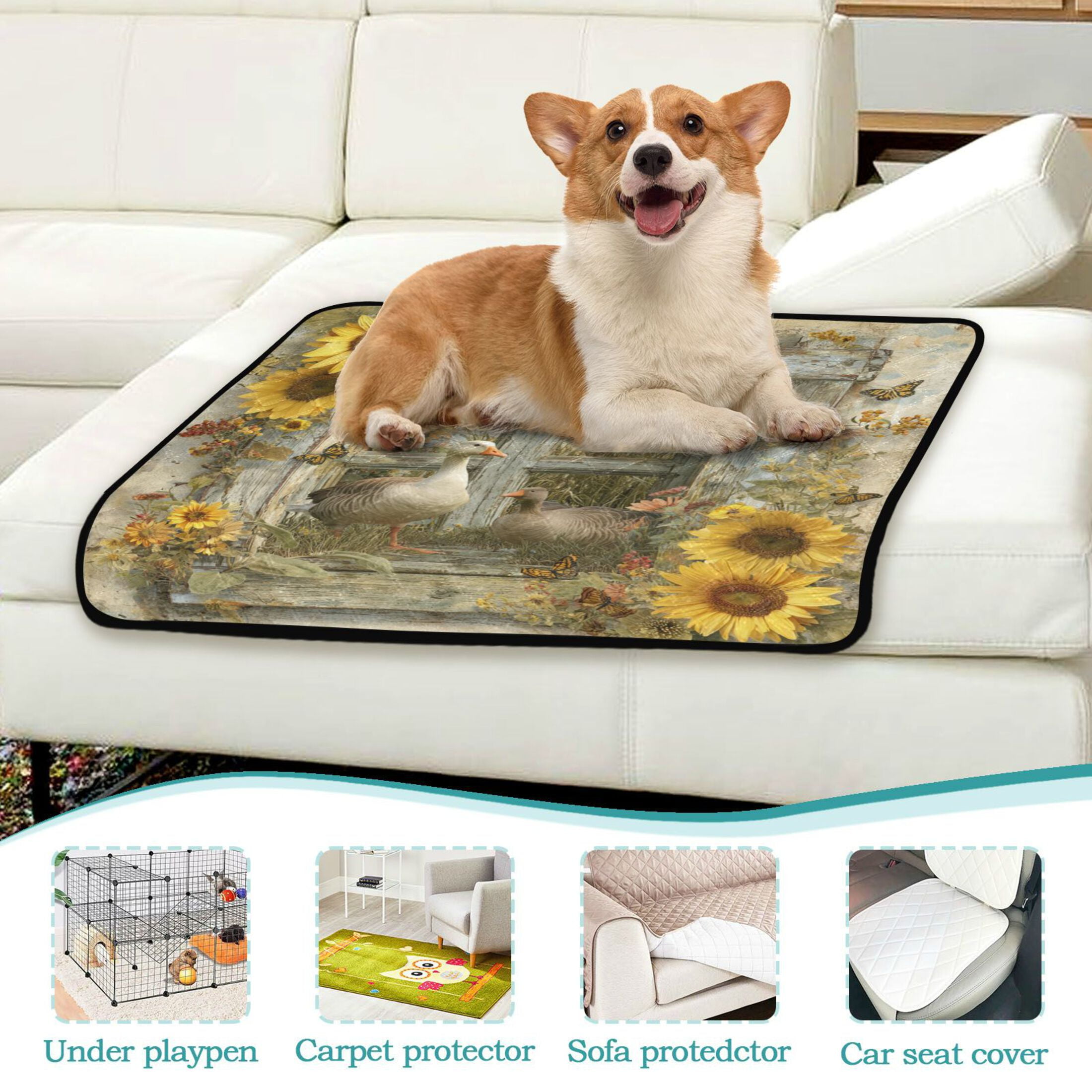 Qxltty Country Goose Cat litter Pads Pet Set of 3 Diaper Mats Center Anti-leakage Layer Absorbent Soft and Comfortable