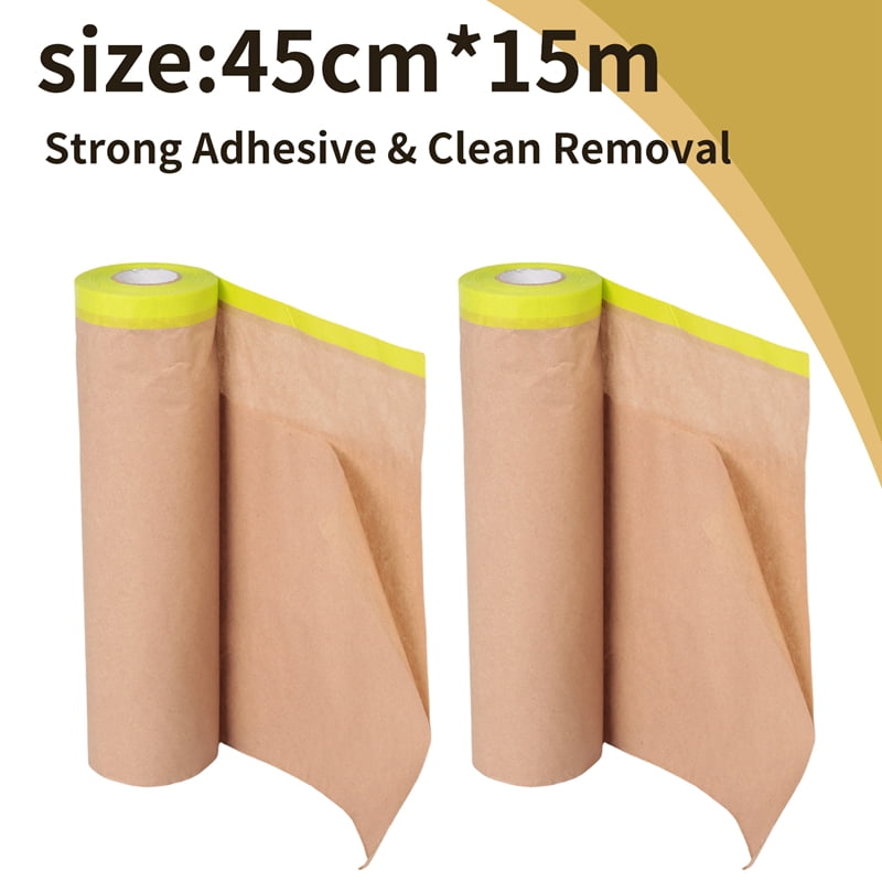 Pre-Taped Masking Paper for Painting, 18 Inchx50 Feet Paint Masking Paper, Tape and Drape Painters Paper, (3 Rolls)