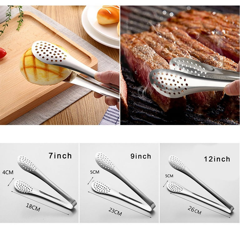 Kitchen Tongs for Cooking, WGPG 2-Pack Stainless Steel Food Serving Tongs,  Heavy Duty Locking Metal Wide Grill Fry Food Tongs, Work as Salad tongs