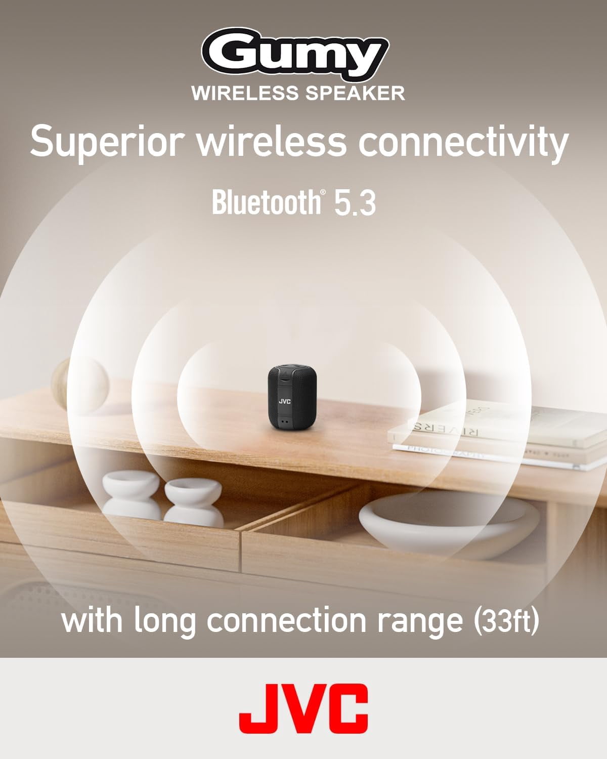 JVC Portable Gumy Wireless Speaker with Surround Sound, Bluetooth 5.3, Lightweight, TWS Capability, USB-C, up to 15-Hour Battery Life - SPSG1BTA (Blue)