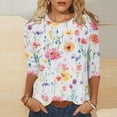 thumbnail image 2 of Htigea Women's Floral Tshirts Cute Crewneck 3/4 Sleeve Casual Loose Pullover Tops Soft Cozy Tunic Tee Hot Pink,XL, 2 of 5