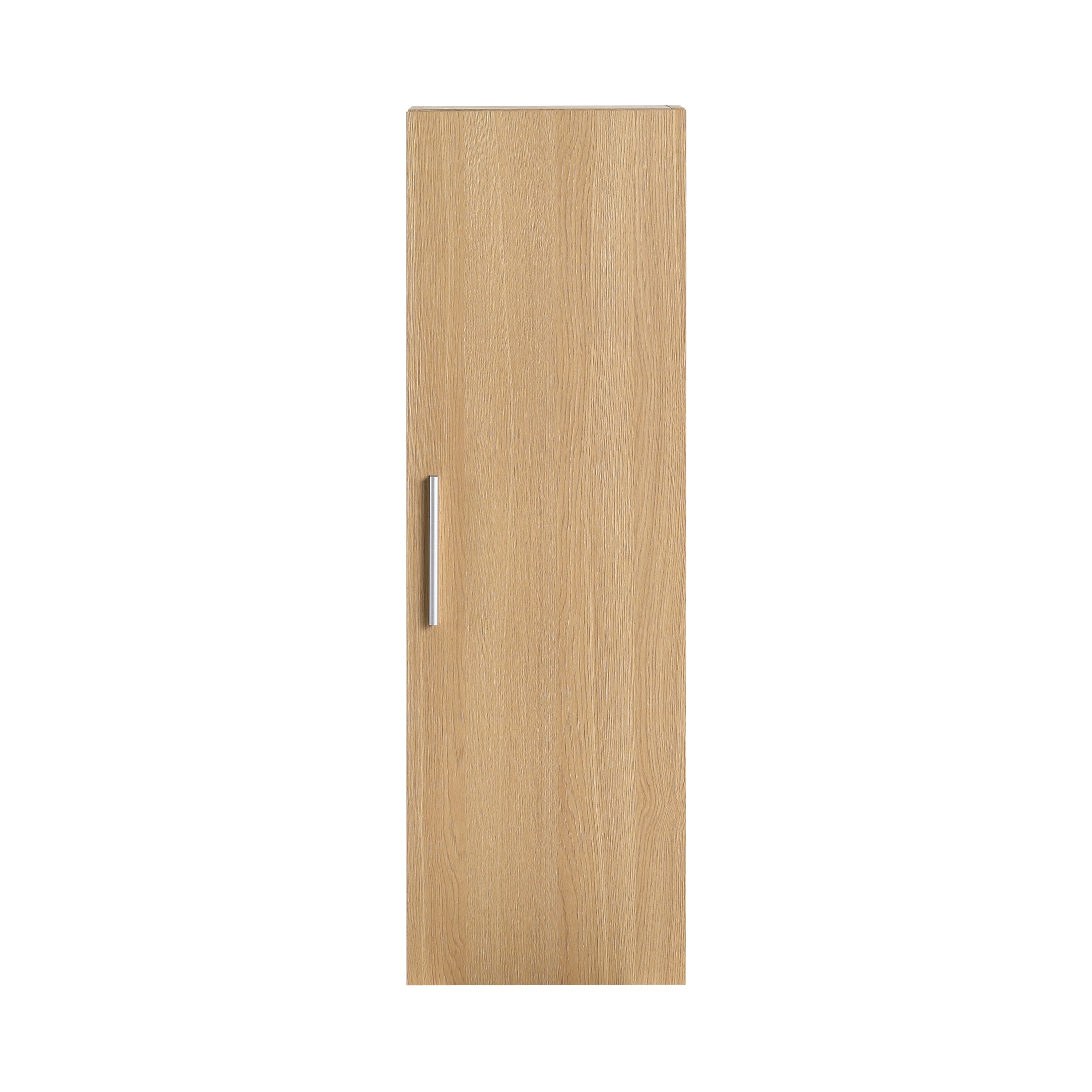 12" Tall Floating Bathroom Side Cabinet, Light Oak Plywood Linen Cabinet, Wall-Mounted Single Door Storage with Black/Aluminum Handles