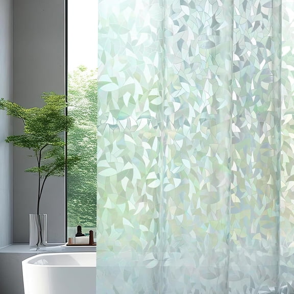 AooHome Long Shower Curtain Liner - EVA 3D Decals Stained Glass Pattern Design Bathroom with Hooks, 5 Bottom Magnets, Heavy Duty, Water Repellent, Semi Transparent, 72x78 Inch