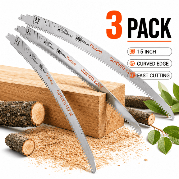 Wood Pruning Saw Blades 15-Inch, 6TPI Reciprocating Saw Blades for Tree Trimming, 3-Pack