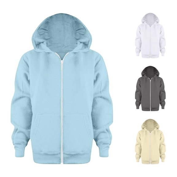 FINALGANG Girls V Neck Full Zip Up Hooded Jacket With Dual Side Pockets Spring Regular Fit Solid Loose Casual Outerwear Top For Teenagers Soft Top Sky Blue 11-12 Years