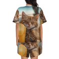 thumbnail image 4 of Womens Pajama Sets With Pocket, Relaxing Cat With Orange Juice Lounge Sets Short Sleeve Sleepwear PJ Sets for Women, 4 of 6