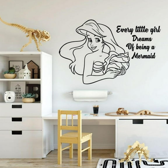 Every Little Girl Dreams Of Being A Mermaid The Little Mermaid Ariel Disney Movie Disney Princess Quote Vinyl Wall Sticker Decal Home Room Baby Girls Teens Wall Décor Design Size (40x40 inch)
