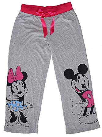 Grey Pink Disney Classic Mickey and Minnie Mouse Womens Pajama Pants Kiss