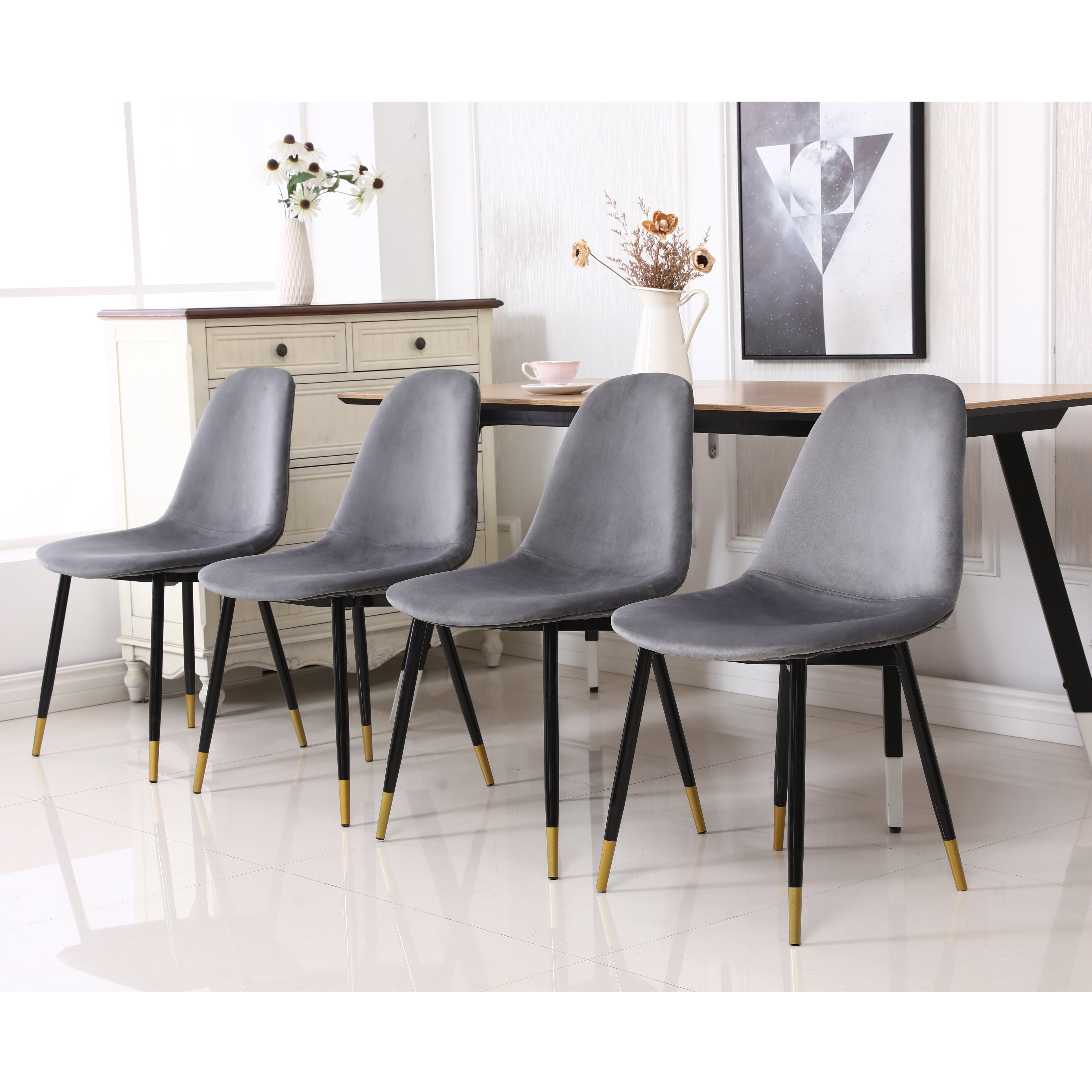 lassan contemporary fabric dining chairs set of 4 gray  walmart