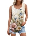 thumbnail image 2 of GaThRRgYP Women's Sleeveless Round Neck Ruffle Blouse,Womens Plus Size Tops,Women's New Loose Casual Crew-neck Pleated Print Fashion Top White XXL, 2 of 6