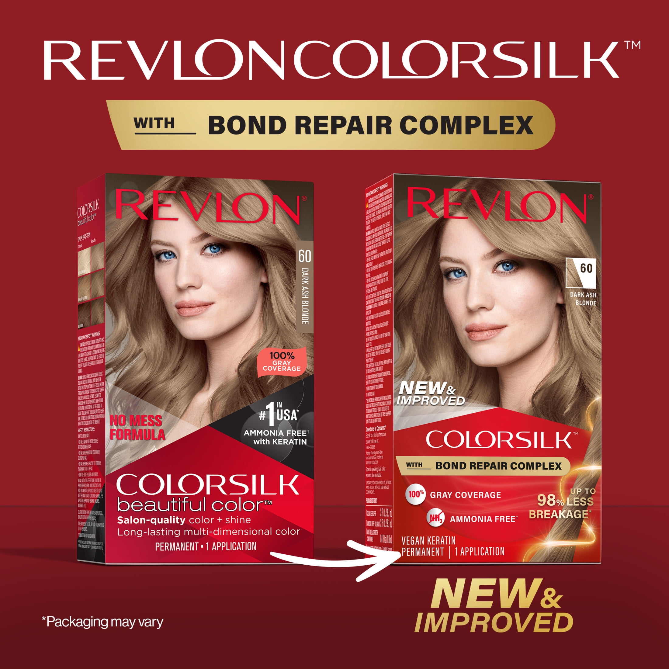 (3 pack) Revlon ColorSilk Permanent Hair Color, Bond Repair Complex, 60 Dark Ash Blonde, 1 pack  (图4) (3 pack) Revlon ColorSilk Permanent Hair Color, Bond Repair Complex, 60 Dark Ash Blonde, 1 pack  (图4)