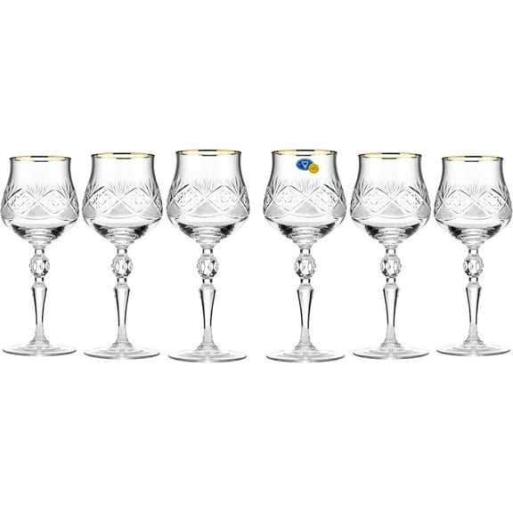 Neman Crystal 8 Oz. Crystal Wine Glass with Gold Rim, Set of 6