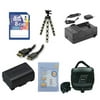 JVC GZ-E306B Camcorder Accessory Kit includes: ACD766 Battery, SDM-1550 Charger, KSD48GB Memory Card, SDC-27 Case, HDMI6FM AV & HDMI Cable, ZELCKSG Care & Cleaning, GP-22 Tripod