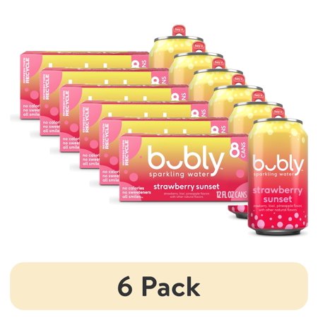 (6 pack) bubly Strawberry Sunset Sparkling Water, 12 fl oz, 8 Pack Cans