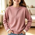 thumbnail image 2 of HAiming Kids Pullover Shirts Long Sleeve Ribbed Knit Fleece Crew Neck Casual Undershirts Fall Winter Outdoors Tops, 2 of 8
