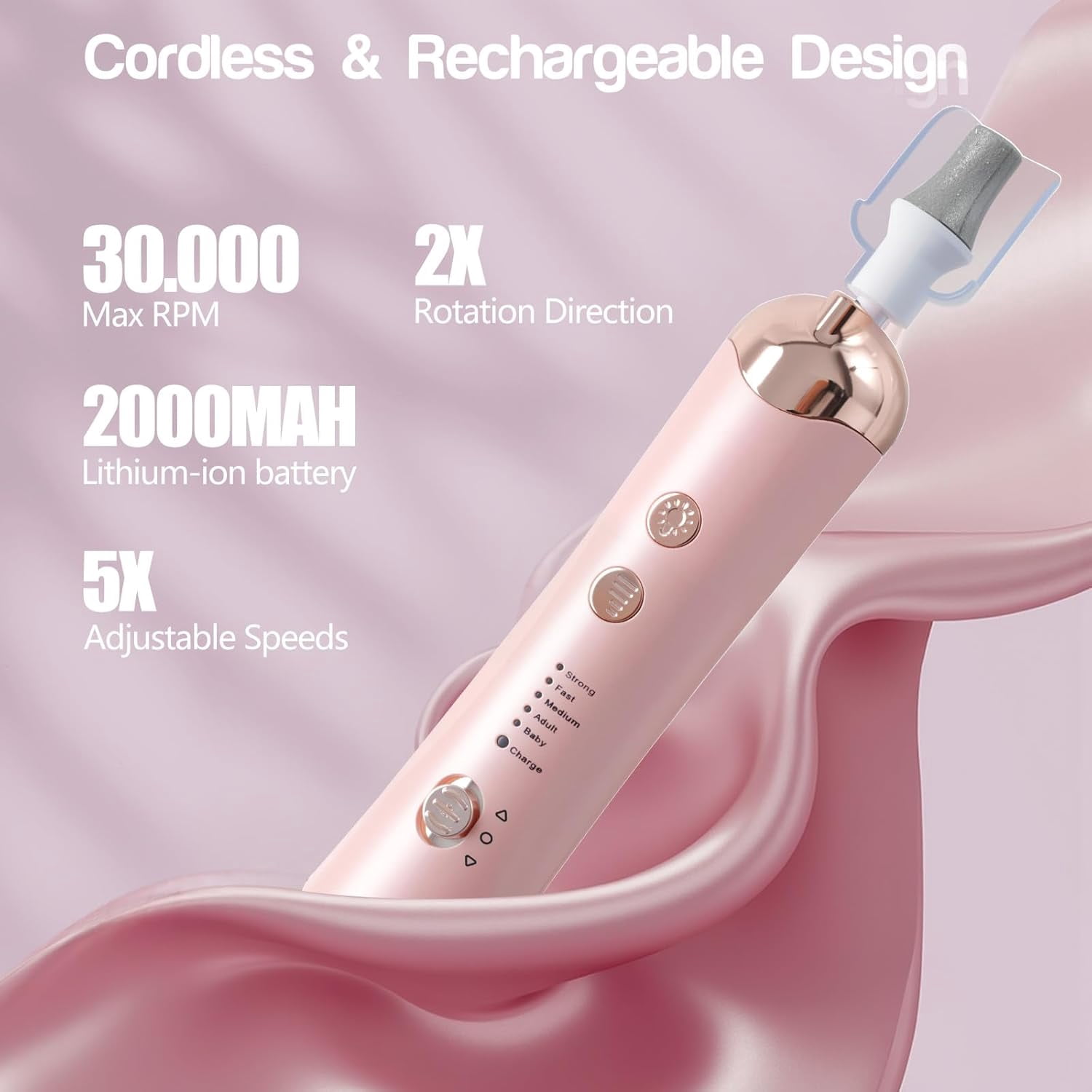 Professional Manicure Pedicure Kit, Electric Nail File Set, Cordless Electric Nail Drill Machine, 5 Speeds Hand Foot Care Tool for Nail Grind Trim Polish