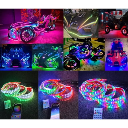 Tzvmnylighting Factory - 12pc 3FT 36" Dream Color Chasing Double Row LED Strip Light Kit For Polaris Slingshot Underglow Waterproof IP68 Bluetooth  Remote